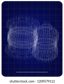 3d model of gears on a blue background