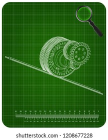 3d model of gears on a green background