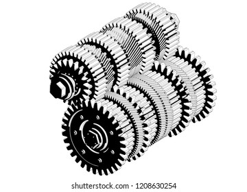 3d model of gears on a white background