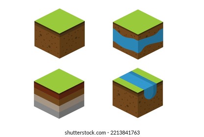 3D model geologic floor model vector, 3D physical geological ground model vector concept.