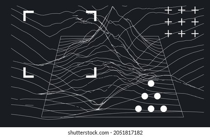 3D model of a glitched surface. Abstract vector background with distorted wireframe grid.