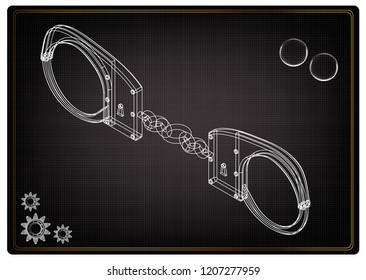 3d model of handcuffs on a black background. Drawing