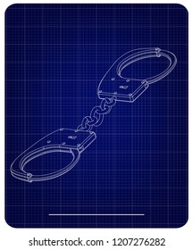 3d model of handcuffs on a blue background. Drawing