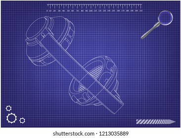 3d model of headphone on a blue background. Drawing