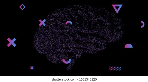 3d model of human brain made of particles. Conceptual image for AI (artificial intelligence), VR (virtual reality), Deep Learning.