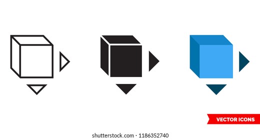 3D model icon of 3 types: color, black and white, outline. Isolated vector sign symbol.