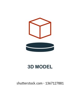 3D Model icon in two color design. Red and black style elements from machine learning icons collection.  Creative 3d model icon. For web design, apps, software, print usage. 