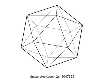 Modelo 3D de forma icosaedro, ilustração vetorial platônica sólida isolada em um fundo branco 