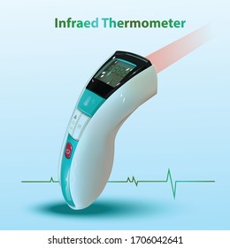 3D model infrared thermometer for measuring body temperature in digital