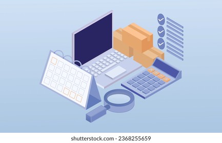 3D Model of Inventory Control.on blue background.3D design.isometric vector design Illustration.