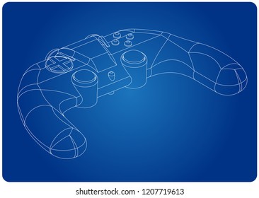 3d model of joystick on a blue background. Drawing