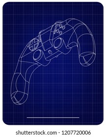 3d model of joystick on a blue background. Drawing