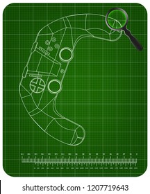 3d model of joystick on a green background. Drawing