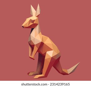 A 3d model of a kangaroo, in the style of low polygon-inspired illustrations, blocky, Australian tonalism, Patrick brown, sparse and simple, multifaceted geometry, graceful poses