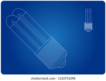 3d model of the lamp on a blue background. Drawing