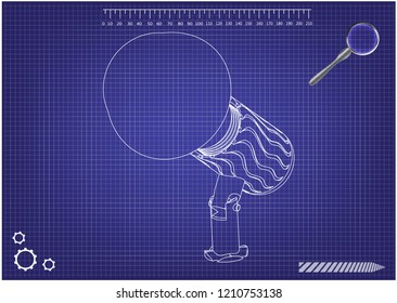 3d model of the lamp on a blue background. Drawing