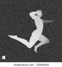 3D model of man. Black and white grainy design. Stippled vector illustration.