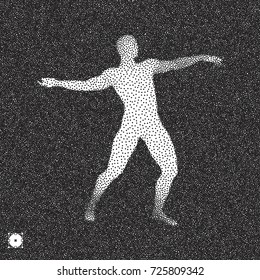 3D model of man. Black and white grainy dotwork design. Stippled vector illustration.