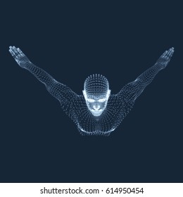 Modelo 3D de hombre. Cuerpo humano. Elemento de diseño. Ilustración vectorial.