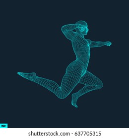Modelo 3D de hombre. Modelo de cable corporal humano. Elemento de diseño. Ilustración de vectores de tecnología. 