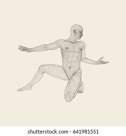 3D Model of Man. Human Body Wire Model. Design Element. Technology Vector Illustration. 