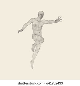 3D Model of Man. Human Body Wire Model. Design Element. Technology Vector Illustration. 