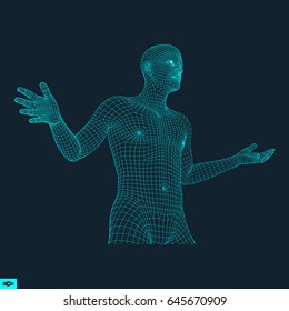 3D Model of Man. Human Body Wire Model. Design Element. Technology Vector Illustration. 