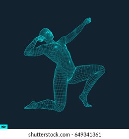 3D-Modell des Menschen. Human Body Wire Model. Design-Element. Technologie-Vektorgrafik. 