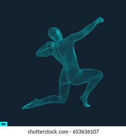 3D Model of Man. Human Body Wire Model. Design Element. Technology Vector Illustration. 
