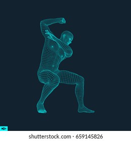 3D Model of Man. Human Body Wire Model. Design Element. Technology Vector Illustration. 