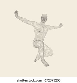 3D-Modell des Menschen. Human Body Wire Model. Design-Element. Technologie-Vektorgrafik. 