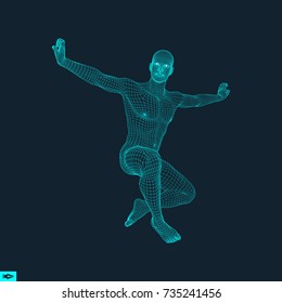 Modelo 3D de hombre. Modelo de cable corporal humano. Elemento de diseño. Ilustración de vectores de tecnología. 