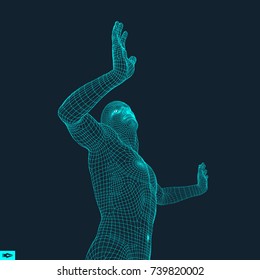 Modelo 3D de hombre. Modelo de cable corporal humano. Elemento de diseño. Ilustración de vectores de tecnología. 