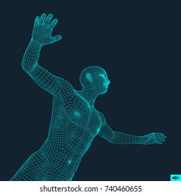 3D Model of Man. Human Body Wire Model. Design Element. Technology Vector Illustration. 