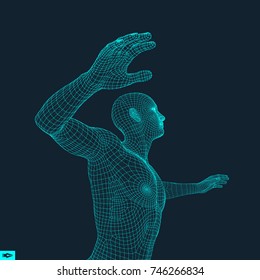 Modelo 3D de hombre. Modelo de cable corporal humano. Elemento de diseño. Ilustración de vectores de tecnología. 