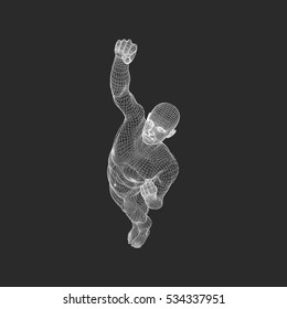 3D Model of Man. Personal and Career Growth. Start Up Business Concept. Beginning of Business Ideas. Global Success. Human Body Model. Vector Illustration.