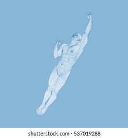 3D Model of Man. Personal and Career Growth. Start Up Business Concept. Beginning of Business Ideas. Global Success. Human Body Model. Vector Illustration.