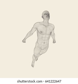 3D Model of Man. Personal and Career Growth. Start Up Business Concept. Beginning of Business Ideas. Global Success. Human Body Model. Vector Illustration.
