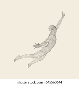 3D Model of Man. Personal and Career Growth. Start Up Business Concept. Beginning of Business Ideas. Global Success. Human Body Model. Vector Illustration.