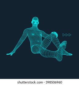 3D Model of Man. Polygonal Design. Geometric Design. Business, Science and Technology Vector Illustration. 3d Polygonal Covering Skin. Human Polygon Body. Human Body Wire Model. 