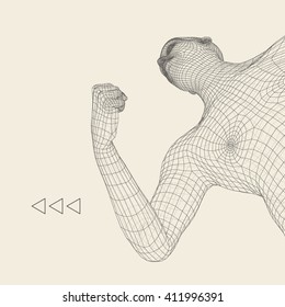 Modelo 3D de hombre. Diseño poligonal. Ilustración de vectores de negocios, ciencia y tecnología. Piel Cubierta Polígono. 