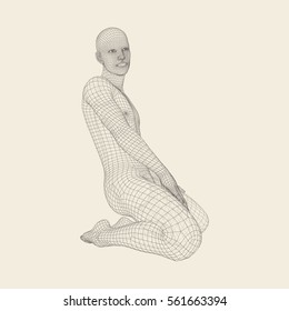 3D Model of Man. Polygonal Design. Vector Illustration. Human Body Wire Model. 