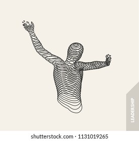 3d model of man. Vector illustration. Wire connection to virtual reality. 