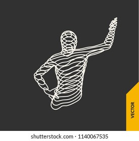 3d modelo de hombre. Ilustración vectorial. Conexión por cable a la realidad virtual. 