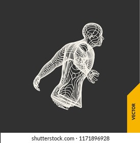 3d model of man. Vector illustration. Wire connection to virtual reality. 