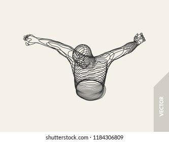 3d model of man. Vector illustration. Wire connection to virtual reality. 