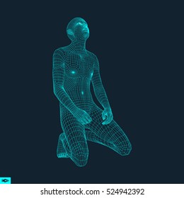 3D Model of Man. Man who prays. Concept for Religion, Worship, Love and Spirituality. Vector Illustration. 
