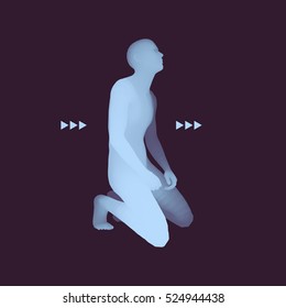 3D Model of Man. Man who prays. Concept for Religion, Worship, Love and Spirituality. Vector Illustration. 