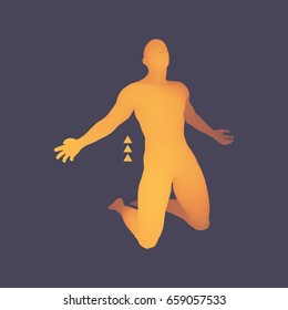 Modelo 3D de hombre. Hombre que reza. Concepto de religión, culto, amor y espiritualidad. Ilustración vectorial. 