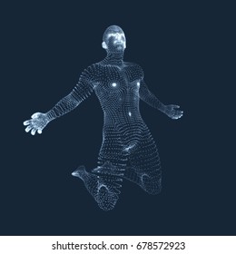 3D Model of Man. Man who prays. Concept for Religion, Worship, Love and Spirituality. Vector Illustration. 